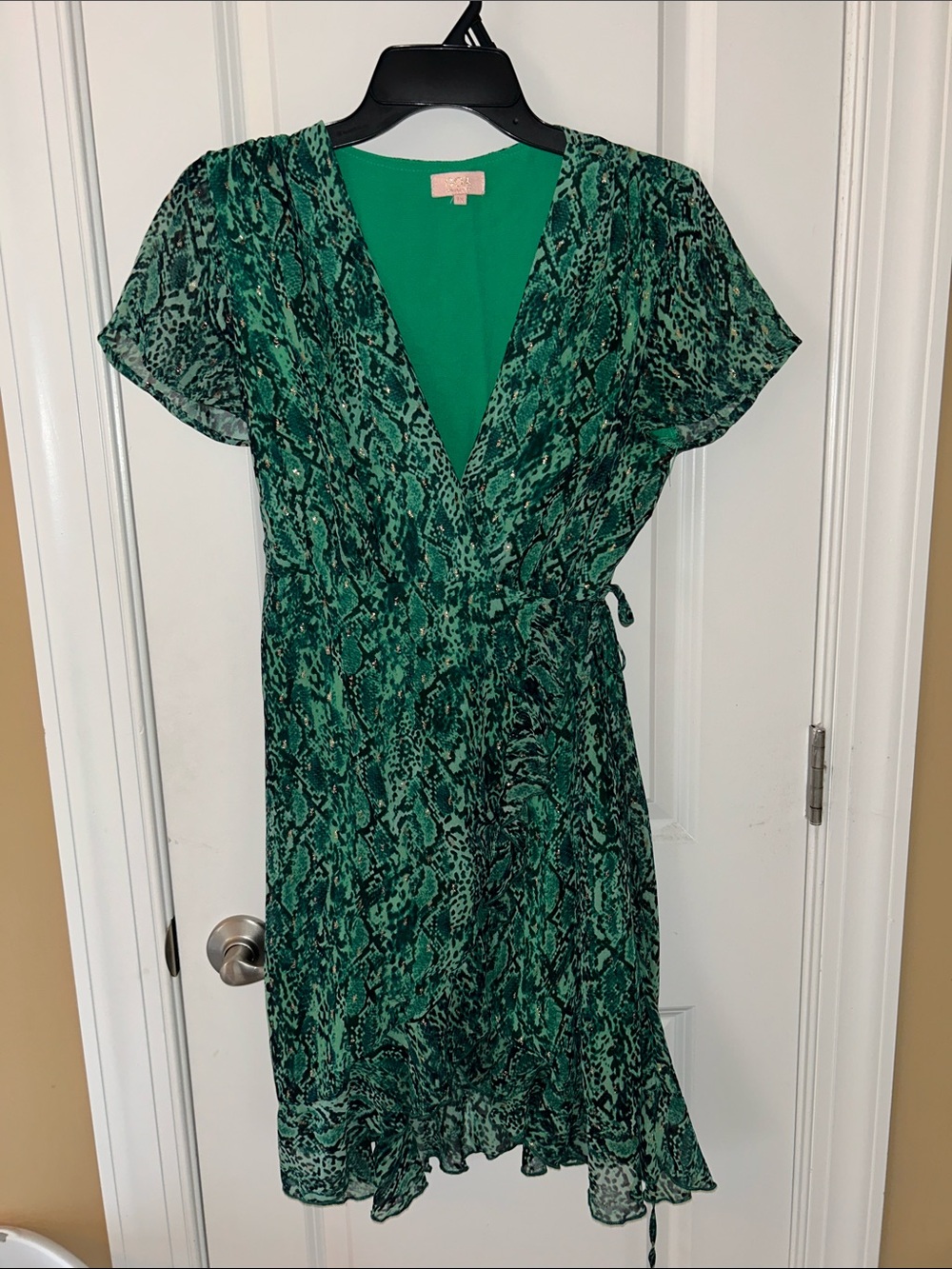 Green Snake-Print Wrap Dress - Unbranded